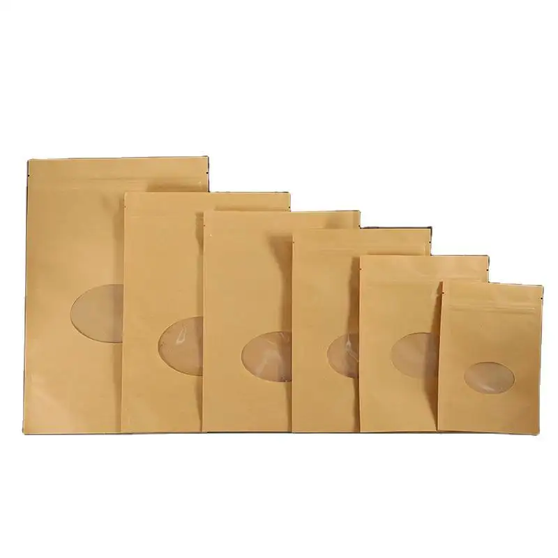 Oval open window kraft paper bag self-supporting self-sealing bag food packaging melon seed tea sealed bag