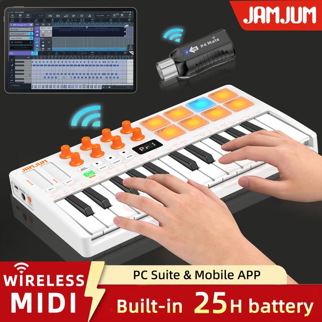 Jamjum JK-25 Portable MIDI Controller Keyboard, 25-Key MIDI Pad Controller for Music Production