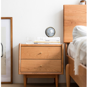 Table de chevet compacte multifonctionnelle en bois massif cerisier, style nordique, meuble de rangement pour chambre à coucher, petite armoire, directement de l'usine - Product Image 1