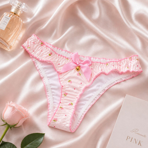 Braguitas de Tanga Florales Lindas para Mujer, Ropa Interior Sexy de Talle Bajo con Detalle de Perlas y Lazo Dulce, Material de Poliamida Sin Costuras - Product Image 6
