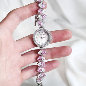ใหม่สีชมพูสีขาวผสมเพชรสร้อยข้อมือผู้หญิงนาฬิกาหน้าปัดกลมเพชรนาฬิกาควอทซ์กันน้ำอ่อนโยน - Product Image 3