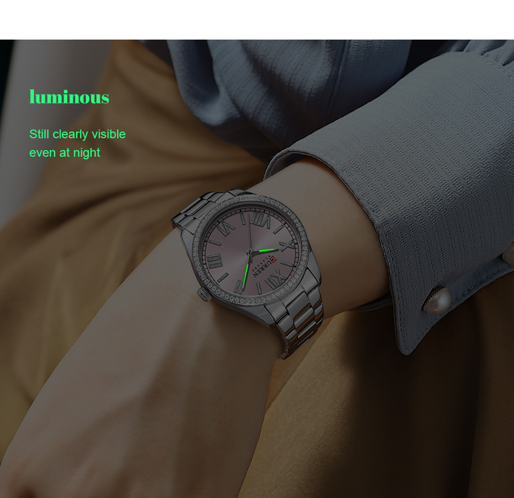 Часы CURREN 9088, женские наручные часы jam tangan из нержавеющей стали, роскошные Брендовые Часы с зелеными светящимися стрелками