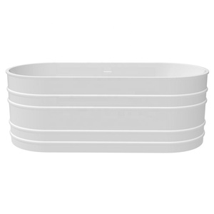 <span class=keywords><strong>Baignoire</strong></span> ovale autoportante en acrylique blanc brillant à nervures horizontales <span class=keywords><strong>de</strong></span> 1,6 m, <span class=keywords><strong>baignoire</strong></span> profonde moderne avec trop-plein central - Product Image 3