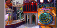 Aire de jeux intérieure commerciale sur le thème de la ville bleu pastel personnalisée avec toboggan, piscine à balles et zone de jeu de rôle pour enfants de centre commercial et FEC