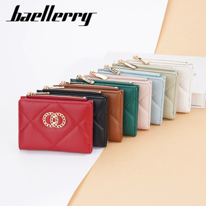 กระเป๋าสตางค์สั้นผู้หญิง Baellerry สีแดง หนังนิ่ม ซิป แฟชั่น พับสองตอน ตกแต่งด้วยโซ่ - Product Image 4