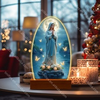 Lampe de nuit en acrylique Jésus Vierge Marie, alimentée par USB, base en bois, gravure personnalisée, cadeau religieux, fabrication directe d'usine