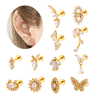 Maina Statement Earrings Hypoallergenic Ear Lip Stud Cat Butterfly Zircon Internally Thread Cartilage Labret Piercing Jewelry