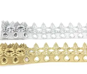 Guarnição de renda dourada para vestuário JB80 coroa de prata africana de alta qualidade 8.5cm
