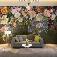 Murale murale européenne traditionnelle à fleurs de roses peintes à la main, non tissée, résistante aux plis, imperméable, pour fond de télévision, facile à poser soi-même
