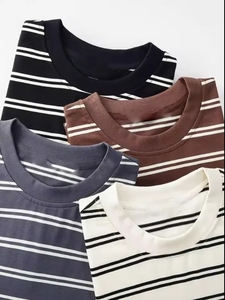 T-shirt da uomo a righe 2024 americana all'ingrosso mezza manica a tracolla 100% t-shirt estive di nuovo colore a contrasto - Product Image 6