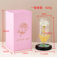 Cadeaux de la Saint-Valentin en gros, décoration de Noël, fleurs artificielles, rose en feuille d'or LED dans un dôme en verre