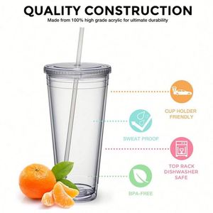 Gobelets en plastique réutilisables sans BPA de 24 oz et 32 oz avec couvercle transparent et paille pour boire directement - Product Image 4