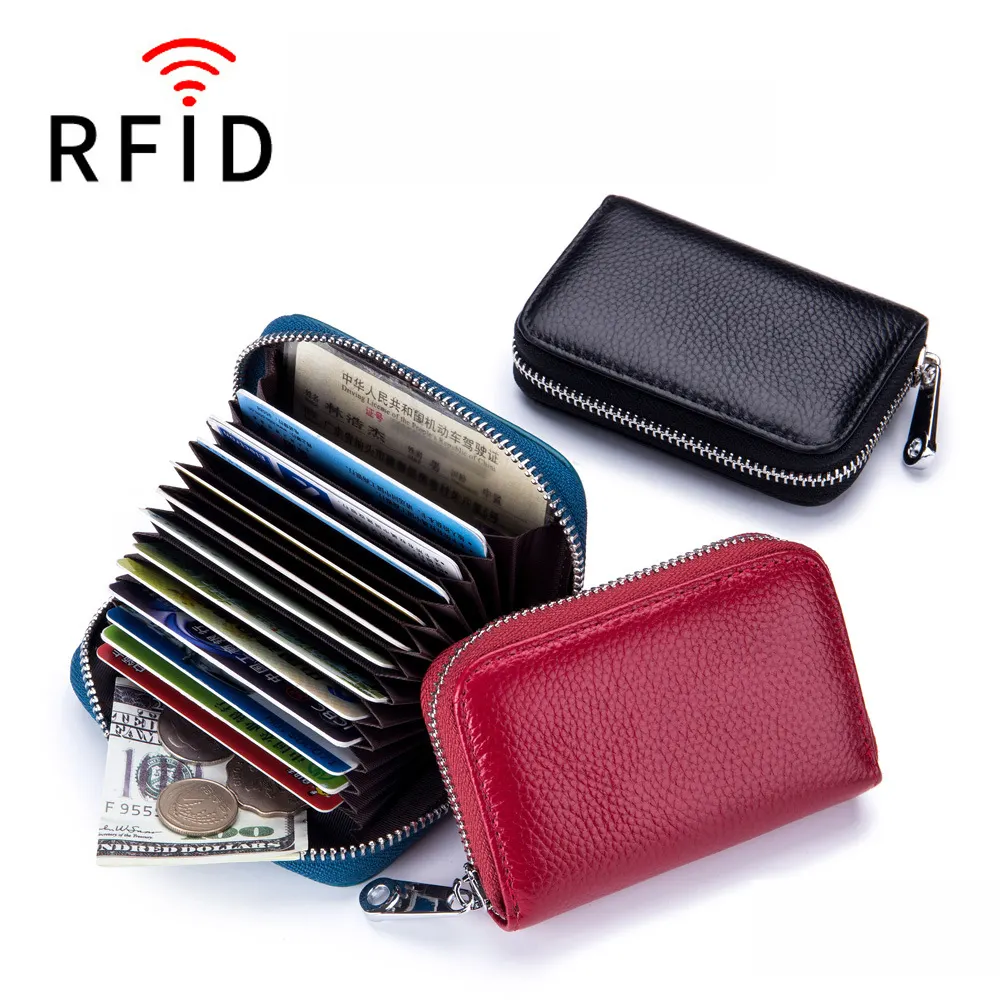 BOSHIHO Ví Bảo Vệ Rfid Mới Túi Đựng Tiền Xu Thẻ Tín Dụng Cho Nam Ví Đựng Tiền Xu Mini Kẹo Ngọt Cho Nữ Ví Đựng Thẻ Bằng Da Thật