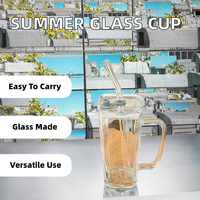 Verre à eau en verre avec poignée, aspect haut de gamme, pour femme, boisson estivale, jus, mug à lait portable avec couvercle et paille