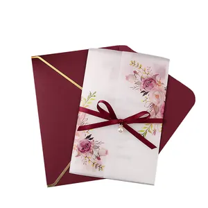 Burgundy Lời Mời Thẻ Đám Cưới Với Phong Bì Thiết Kế Sang Trọng Tùy Chỉnh Cho Bridal Shower Baby Shower Lời Mời Đám Cưới