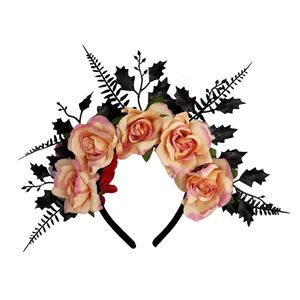 Dark Gothic Floral Headband Black Leaves Artificial Rose Halloween <b>Women</b> <b>Cosplay</b> Evening Makeup Party Hair Accessory - Product Image 4