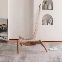 Fauteuil de relaxation sculptural en bois massif de style Mid-Century, avec corde tressée à la main, pour la décoration de la maison et de la villa