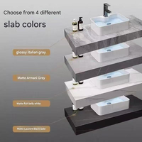 Meuble de salle de bain moderne de style italien avec lavabo en pierre, table minimaliste, finition brillante, combinaison de meuble-lavabo laqué