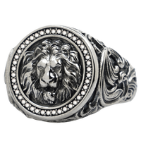 Bague pour homme en argent sterling 925, motif lion vintage, avec pierre précieuse, plaqué or 14K et rhodium, style hip-hop, pour soirée et mode