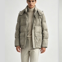 Veste à capuche matelassée vintage en daim de mouton véritable, patchwork, beige et gris, avec poches à rabat, pour les acheteurs en gros et exportateurs mondiaux