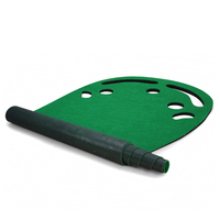 Tapete de Práctica de Golf Portátil para Interiores, Diseño de Forma de Riñón con Doble Orificio, con Putter y Pelota, para Entrenamiento en Casa u Oficina, Ideal para Regalo