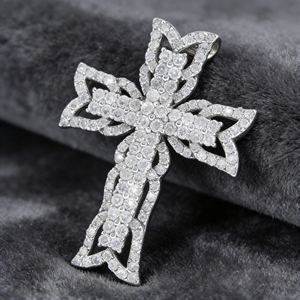 CUSTOM SILVER 10K/14K/18K GOLD PLATED LAB GROWN CVD DIAMOND CLASSIC ENGAGEMENT GIFT SWEATER <b>CHAIN</b> NECKLACE <b>CROSS</b> PENDANT VS - Product Image 3