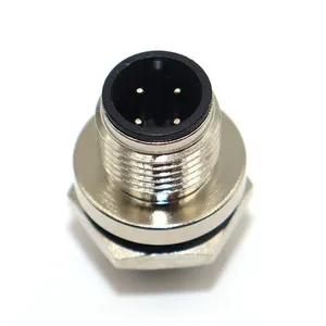 A code 4pin metal back mount socket M12 male Welded type connector