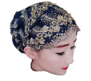 2022新设计女性女士穆斯林内帽围巾蕾丝头巾伊斯兰头巾头套套头发帽头饰