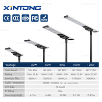 XINTONG 60W 80W 100W 120W 150W Lampadaire solaire LED tout-en-un intégré IP65/IP66 Étanche Batterie LiFePO4 Détecteur de mouvement