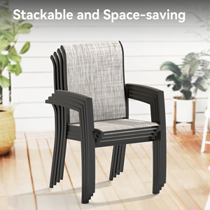 Patio Dining Set 5 Piece With 40.6 Inch Round Metal Table And 4 <b>Stackable</b> <b>Chairs</b> <b>Outdoor</b> Furniture For Deck Or Balcony - Product Image 6