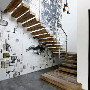 Revêtement de sol intérieur moderne de luxe pour hôtels, marches d'escalier droites en bois massif, fer et marbre, <span class=keywords><strong>construction</strong></span> métallique pour intérieur - Product Image 3