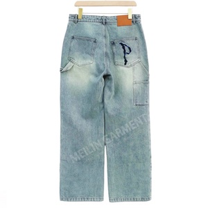 Jeans pour hommes personnalisés avec logo personnalisé, bleus, ornés de strass, amples et décontractés - Product Image 2