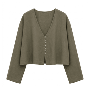 Blusas Casuales de Lino de Alta Calidad para Mujer, con Botones al Frente, Camisas Ligeras Tejidas para Oficina y Uso Diario - Product Image 2