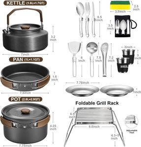 ชุดเครื่องครัวแคมป์ปิ้งอะลูมิเนียมสแตนเลส Joyfair 18 ชิ้น |   กระทะเคลือบกันติด หม้อ กาต้มน้ำ ตะแกรงย่าง ใช้กับเตาไฟกลางแจ้งได้ - Product Image 5