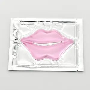 Toptan özel özel etiket Vegan dudak maske yaprağı nemlendirici dolgunluk pembe altın hidrojel kollajen uyku dudak maskesi