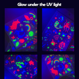 All'ingrosso del partito dei bambini della sirena animale <span class=keywords><strong>unicorno</strong></span> UV tatuaggio adesivi corpo braccio fluorescente Neon bagliore nel buio tatuaggi temporanei - Product Image 3