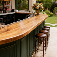Table à manger vintage française en bois courbé, avec banquette en cuir PU marron pour 6 personnes, idéale pour café, restaurant, terrasse extérieure.