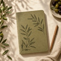 Carnet A5 personnalisé à couverture rigide avec motif feuille, écologique, reliure filée, papier kraft, impression numérique, pochette intérieure, marque-page ruban cadeau, 80 pages