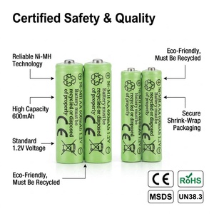Baterías Recargables <span class=keywords><strong>Ni</strong></span>-<span class=keywords><strong>MH</strong></span> de 1.2V Económicas, Celdas <span class=keywords><strong>HR6</strong></span> HR03 Nimh AA AAA de 600mah para Lámparas Solares de Jardín y Lámparas de Césped - Product Image 1