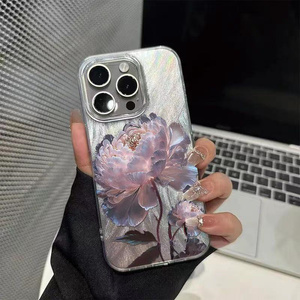 Pink Peony Lotus Print Phone Case for <strong>IPhone</strong> 16 15 14 13 12 11 17 Air Pro Max 15 Pro 7 <strong>8</strong> Plus 16e Shockproof <strong>Silver</strong> Plated Cover - Product Image 5