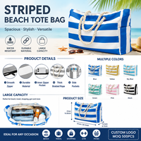 Tas Pantai Bergaris Kapasitas Besar dengan Logo Kustom, Tas Tangan Kanvas Tahan Air, Tas Selempang dengan Tali Pegangan untuk Wanita