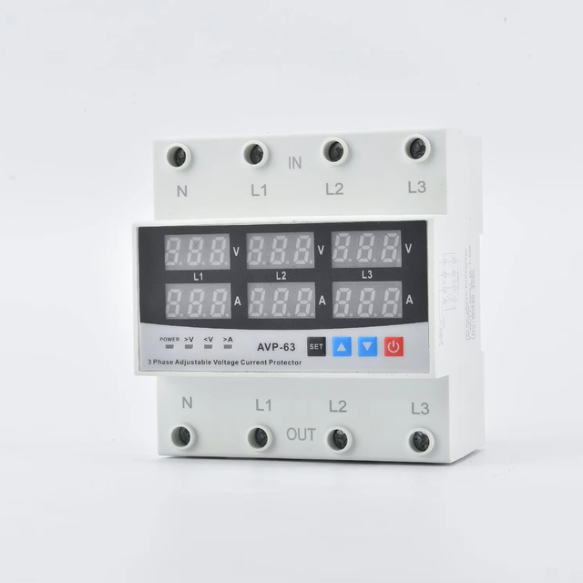 Adjustable Din Rail Home Appliance Protector Relay Three Phase 220V AC Voltage Current Limit Protection LED Display PC 63A