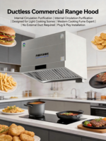 Hotte murale sans conduit en acier inoxydable certifiée CE ISO avec éclairage, filtre à fumée haute efficacité et filtre à baffle pour cafés, salades et bars à aliments
