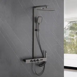 Sistema de control de ducha de lluvia de baño digital inteligente gris pistola de lujo grifo de ducha fría y caliente