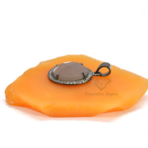 Colgante de Plata de Ley 925 con gema de Calcedonia gris de forma redonda, colgante chapado en rodio negro hecho a mano, joyería para mayorista - Product Image 4