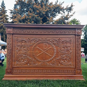 Tradicional Santuario católico romano mobiliario gótico tracería incrustaciones nogal Burl Altar plataforma para escuela sacristía moderna - Product Image 6