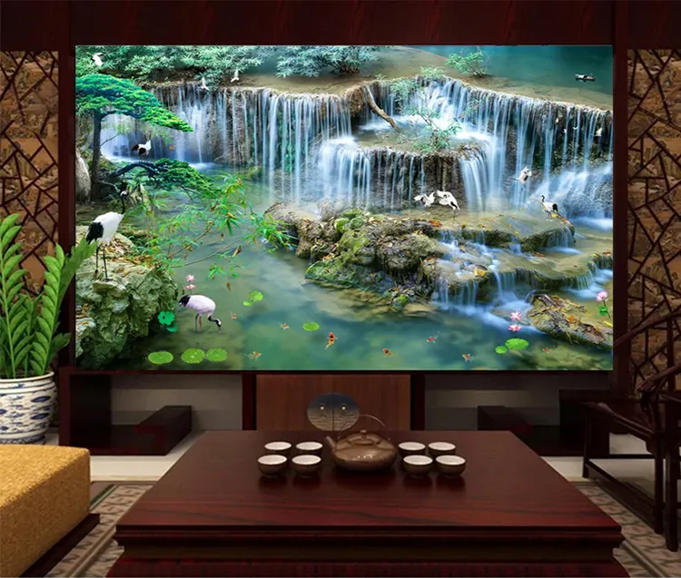Papel tapiz 3d para sala de estar, tapiz extraíble con paisaje de cascada, venta al por mayor