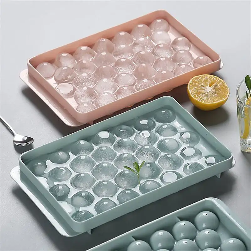 Sıcak satış yuvarlak top buz kalıbı plastik buz topu makinesi kalıp 33 boşluk Mini daire buz küpü tepsi