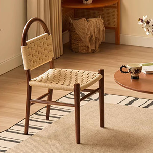 Modern Nordic Retro Industrial Style Solid Wood Brown Woven Restaurant Outdoor <b>Dining</b> <b>Chair</b> - Product Image 1