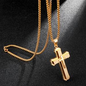Collier pour homme en acier inoxydable 316L, classique, avec pendentif croix Jésus plaqué or 18 carats, résistant au ternissement, bijoux chrétiens pour homme - Product Image 4